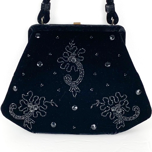 1940s or 50s Souré velvet beaded handbag vintage evening wear purse formal bag - Picture 2 of 8